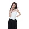 Top Corto Ajustado para Mujer, Patchwork de Encaje con Lunares Negros, Camisola Versátil, Dulce y Fresco