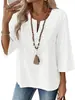 2026 Nueva Camiseta Lisa Holgada Europea y Americana para Viajes Transfronterizos, Top de Encaje de Manga Tres Cuartos Primavera-Verano con Cuello en V y Bloques de Color