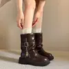 Fivela de cinto botas de cavaleiro, botas curtas plissadas empilhadas, novo design de nicho coreano de outono botas curtas femininas