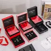 Caixa de Presente Rosa de Camada Dupla Caixa de Joias com Flor Eterna Caixa para Batom Colar Anel Caixa de Embalagem para Presente Tanabata Dia dos Namorados