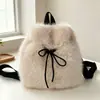 Mochila de felpa con cordón de piel sintética de zorro para otoño e invierno para mujer, bolso peludo versátil casual estilo coreano
