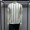 Camiseta de Tricô Manga Curta Masculina, Seda de Gelo, Textura de Listras Verticais de Verão, Slim Fit, Estilo Old Money, Business, Atacado de Fábrica Transfronteiriço