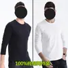 Camiseta de manga larga para hombre, de algodón, con cuello redondo, estilo coreano, holgada, de color liso, para otoño, blanca, para primavera y otoño