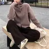 Cardigan de Tricô Gola Alta Novo Estilo Coreano Outono/Inverno Feminino Casaco Suéter Estilo Solto Emagrecedor Moda Preguiçosa