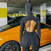 Mono de Moda para Mujer Estilo Europeo y Americano Exportación Más Vendido de Manga Larga Cuello Alto Espalda Descubierta Body Deportivo con Gorro de Regalo