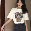 Camiseta de Manga Corta con Estampado de Dibujos Animados Estilo Coreano de Verano para Mujer 2026 Nuevo Estilo Holgado Bf Diseño Perezoso Versátil Top de Algodón Puro