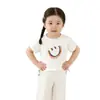 Conjunto de Camiseta Dulce de Verano Estilo Coreano para Niñas, Nuevo Top de Manga Corta, Pantalones Cortos Elegantes Cropped para Niños, Conjunto de Ropa para Niños de Dos Piezas