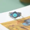 Anel Yilu Turquesa Prateada Prata Esterlina S925 Esmalte Contas Redondas Flor Ruyi Vazado Estilo Étnico Estilo Chinês Venda por Atacado