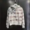 Cárdigan con Capucha a Rayas de Cinco Puntas Vintage de Nicho Transfronterizo en Bloques de Color Gris y Negro Sudadera con Cremallera Tie-Dye Retro de Moda