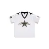 Camiseta de manga corta con cuello en V de estilo urbano americano para hombre y mujer, top deportivo casual holgado de verano transpirable con bordado de estrella de cinco puntas