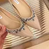 Tendência de Temperamento Altura Aumentando Sapatos de Salto Único Femininos 2026 Primavera e Outono Novos Franceses Bico Fino Boca Rasa Strass Slip-on Sapatos Baixos