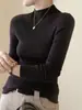 48 puntos, 16 agujasSuéter de punto fino para otoño e invierno, 100% lana, cuello medio alto para mujer, corte ajustado, ligero y delgado, top de capa base