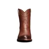 Botas Casuales Versátiles para Hombre de Tacón Cuña Plano, Punta Fina, Punta Redonda, Bordadas, Retro, Media Pantorrilla J Zapatos Nuevos 020009