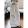 Pantalones deportivos tipo estrella y letra con pedrería para mujer, estilo americano, corte holgado, caída fluida, adelgazantes, pierna ancha, pierna curva, pantalones casuales, pantalones largos