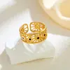 Anel Geométrico Vazado com Gotejamento de Óleo para Mulheres, Anel Aberto Ajustável Banhado a Ouro em Aço de Titânio, Moda Europeia e Americana, Aço Inoxidável, Simples e Moderno