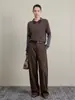 Calça de sarja imitação de algodão de cintura alta com perna curva estilo americano descontraído, calça longa casual fácil de cuidar para mulheres, Outono 2026