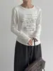 Oufan Camiseta Casual com Estampa de Letras Manga Longa Feminina Outono Inicial Nova Versátil Modeladora Elástica 11455
