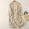 Camisa Holgada de Algodón y Lino Estilo Chino Estampada de Manga Tres Cuartos de Longitud Media con Cuello Redondo Vintage para Mujer Verano 2026