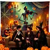 Tecido de Fundo de Halloween com Caveira 3D Prisão de Terror Esqueleto Abóbora Cemitério Decoração de Festa Tecido para Pendurar Tapeçaria