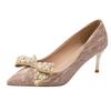 Zapatos Nuevos de Tacón Alto para Mujer de Primavera y Otoño, Tacones de Aguja con Lazo de Pedrería, Zapatos de Cristal para Dama de Honor, Zapatos de Novia, Estilo Elegante