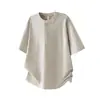Yidao Vintage 2026 Verano Nuevo Retro Americano Cuello Henley Manga Corta para Hombre Color Sólido Holgado Casual Versátil Media Manga