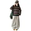 Conjunto de Dos Piezas para Niñas Otoño 2026 Nuevo Suéter de Punto Rayado y Pantalones, Conjunto Holgado y Versátil Adelgazante