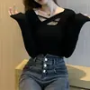 Roupas Femininas 2026 Novos Tops de Outono com um Design Estiloso, Camiseta Preta de Manga Longa Slim-Fit para Usar em Camadas