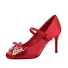 2615-H165 Estilo Europeo de Moda Zapatos de Salón de Tacón Alto de Seda de Alta Calidad con Lazo de Perlas para Mujer