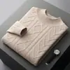 Suéter de lana para hombre, otoño e invierno, grueso, cuello alto, jacquard, 100% lana pura, tejido, camisa informal básica para hombre