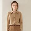 Camisa de cachemira de punto con cuello POLO para mujer, suéter básico, cárdigan de cachemira, elegante chaqueta de cuello alto simple de estilo coreano