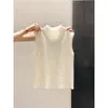 Camisola regata com gola alta para mulheres, novo estilo justo, peça de sobrepor simples sem mangas, camada interna, top de tricô