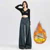 Jeans Vintage de Tiro Alto Pierna Ancha para Mujer 2024 Nuevos Pantalones Rectos Sueltos Estilo Perezoso con Forro Polar para Hombres Bajos