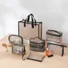 Bolsa de Maquillaje de Malla con Flocado de Amor Estilo Ins 2022, Bolsa de Almacenamiento de Malla Portátil, Neceser Transparente de Viaje