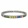 Pulsera de Tenis de Acero de Titanio Colorida con Diamantes, Estilo Versátil de Alta Gama, Pulsera de Tenis de Zirconia Colorida con Forma de Cubo de Azúcar