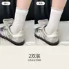 Meias de Malha Estilo Ballet para Verão, Respiráveis e Confortáveis, Meias Sem Costura de Algodão Penteado, Estampa Floral Escura, Meias Brancas Largas para Meninas