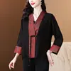 Jaqueta Curta Elegante de Alta Qualidade Plus Size em Tecido de Seda Fragrante Nuvem de Seda Outono Novo Estilo Chinês Retrô Cardigã de Seda Top Camisa