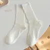Calcetines Coreanos Finos y Transpirables para Mujer, Color Sólido de Primavera y Verano, Canalé, Sin Costuras, Algodón, Hasta la Mitad de la Pantorrilla
