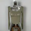 2026 Dongdaemun Coreano Sexy que Favorece la Figura Cuello en U Realza el Busto Ajustado Adelgazante Camiseta Corta de Manga Larga Top de Chica Popular