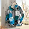 2025Temu Estación Independiente Invierno Nuevo Cardigan con Estampado Geométrico Chaqueta de Algodón Plisada Chaqueta de Algodón de Botón Sencillo para Mujer