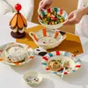 Snoopy Colorido Cerámica para el Hogar Platos de Cerámica para Niños Platos de Ensalada Platos de Desayuno Tazón Creativo para Fideos Tazón para Sopa Cuchara Palillos Vajilla