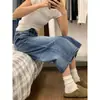 Jeans cropped plissado estilo retrô americano para mulheres baixinhas, cintura alta, modelagem que afina, perna reta, calças de comprimento médio wide leg