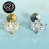 Joias para Piercing em Liga de Titânio Astm-F136 com Zircônia, Studs Simples para Lábio, Studs para Orelha, Studs para Hélice da Orelha, Novas Joias para Piercing