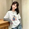 Camiseta Feminina, Estilo Novo Primavera/Outono 2026, Blusa da Moda, Camiseta Básica de Algodão Puro para Bebê Menina, Manga Longa de Outono, Falsa Peça Dupla