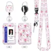 Porta-crachá de trabalho fofo em desenho animado com fecho retrátil e cordão, porta-crachá de identificação para pendurar no pescoço, capa protetora de plástico para crachás de funcionários