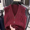 Colete de Tricô Masculino para Meia-Idade e Idosos Casual Gola V Cardigã Simples Colete Quente Cavalheiro de Negócios Exclusivo Transfronteiriço