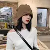 Chapéu Gorro Japonês Novo Estilo Outono e Inverno para Afinar o Rosto com Letras Pequenas para Mulheres, Chapéu de Tricô Protetor de Orelhas de Celebridade da Internet para Circunferência Craniana Grande