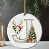 Nueva decoración navideña transfronteriza: Colgante acrílico 2D con letra y diseño de ciervo para árbol de Navidad y decoración navideña del hogar