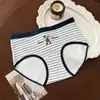 Serie Miu Estilo Universitario Chica Oso Rayas Algodón Puro Ropa Interior Talla Grande 10A Antibacteriano Cómodo Cintura Media Calzones para Mujer