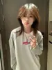 Camiseta de Manga Larga Raglán a Rayas de Bloques de Color Retro Trendy Coreana para Mujer Otoño Temprano Casual Holgada Adelgazante Versátil Top Ins