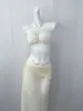 Bikini de Dos Piezas Estilo Nuevo para Vacaciones en la Isla, Top de Tubo Puro y Sexy con Tirantes de Perlas, Traje de Baño de Tres Piezas con Falda Larga de Alta Gama